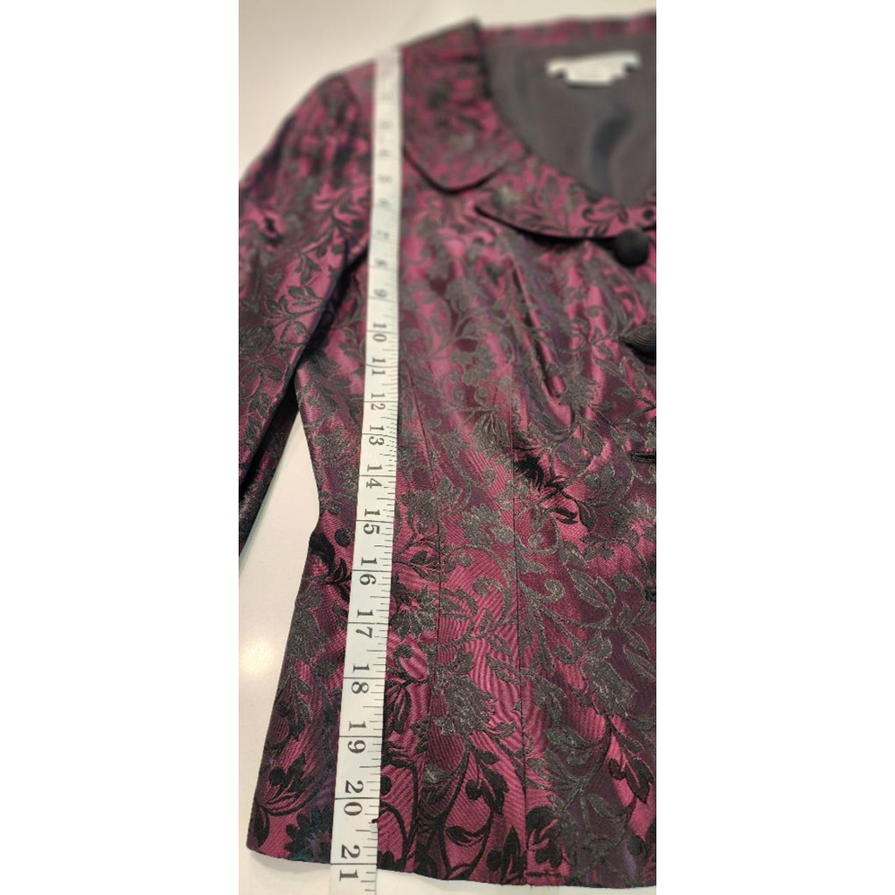 Maggy London Y2K Size 10 Brocade Jacket Floral Magenta Black 3/4 Sleeve Blazer - Picture 10 of 12